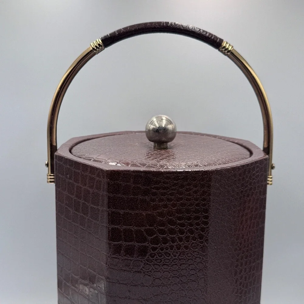 Vintage Shelton-Ware Brown Faux‎ Croc Ice Bucket Mid Century MCM Barware USA
